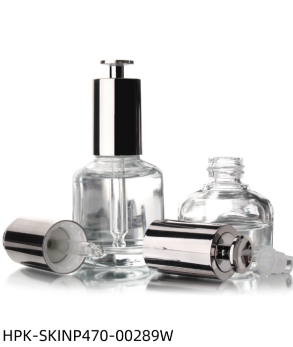 Glass Bottle with Gunmental Grey T-shaped Push-button Pipette Cap